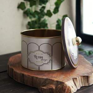 Recipiente redondo de metal retro de Ø 140x100mm con mango de perilla para almacenamiento y contenedor de alimentos - Product Image 3