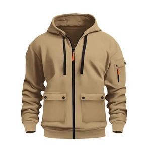 Men's Long Winter Sports and Casual Blouson Spring and Autumn Multi-Pocket Cardigan <b>Hoodie</b> in Wool Zipper Sweatshirt - Product Image 1