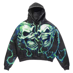 Sweat à capuche pour homme, commandes en gros, sur mesure, 100% coton molletonné, écologique, lavage à l'acide, impression DTG, surdimensionné, automne, 2 pièces - Product Image 3