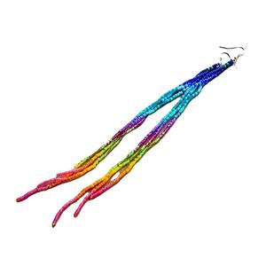 Elegantes pendientes largos hechos a mano con cuentas de semillas y borlas Elegantes pendientes largos colgantes con cuentas con diseño de arte geométrico - Product Image 5