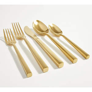 Juego de cubiertos de acero inoxidable de 5 piezas Premium ecológico con asas pulidas chapadas en oro y redondas para la cocina moderna - Product Image 5