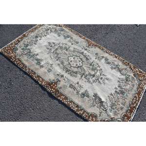 Tapis vintage, tapis surdimensionné 3,7x6,8 pieds, tapis turc en laine Ikat marron - Product Image 3