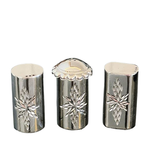 Última mirada de acero inoxidable de metal de forma redonda brillante pulido juegos de 3 sal pimienta Venta caliente más exigente - Product Image 1