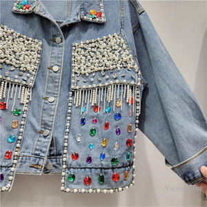 Veste en jean décontractée de qualité supérieure 2025, veste brodée personnalisée pour hommes, nouvelle veste en jean élégante de haute qualité, veste en strass - Product Image 5