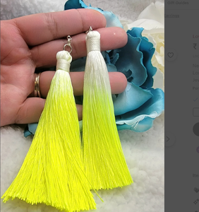 ต่างหูพู่สีเขียวนีออน, ห้อยสีเขียวมะนาวสดใส, ดรอปขอบ Ombre ยาว, ขอบเทศกาลหนาและสดใส - Product Image 1