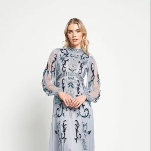 Alta calidad de manga larga con cuentas de lentejuelas bordado patrón Floral vestido de baile forma de cuerpo largo vestido de cóctel de fiesta de noche - Product Image 1