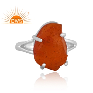 Best Selling Sterling Silver Natural Rough Carnelian Gemstone <b>Split</b> Band <b>Ring</b> Custom Jewelry Manufacturer - Product Image 3