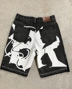 Distressing Hem <b>Black</b> Washed Denim Sorts Unisex Stone Faded Applique Patch Embroidery Customize Denim <b>Shorts</b> for <b>Men</b> - Product Image 4