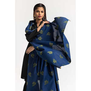 Dupatta Jacquard Teñida de Azul para Mujer, con Patrón Floral Bordado - Product Image 4