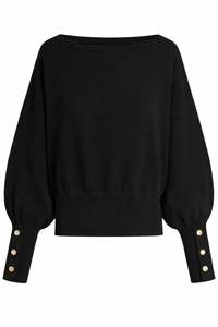 Elegante Suéter de Punto para Mujer con Cuello Barco y Manga Murciélago - Top Holgado con Cintura Acanalada y Puños con Botones Dorados - Product Image 2