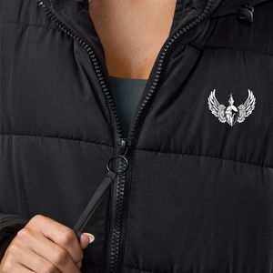Manteau long matelassé noir pour femme, veste d'hiver à capuche, entièrement zippée, isolée, vêtement d'extérieur chaud et décontracté pour le froid - Product Image 4