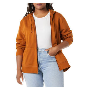 Jersey con capucha negro y cremallera completa Unisex OEM, Tops de algodón de 350gsm, ropa informal de invierno de gran tamaño con logotipo personalizado para mujer, Top de Color sólido - Product Image 4