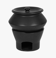 Plat de service rustique en céramique mouchetée avec poignée, capacité 5L, chauffage au gel combustible pour buffets et événements traiteur