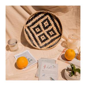 Plateau de panier en bambou tissé à la main, vaisselle, plateaux ronds tissés à la main, caddie plat de qualité, vente en gros OEM ODM disponible - Product Image 1