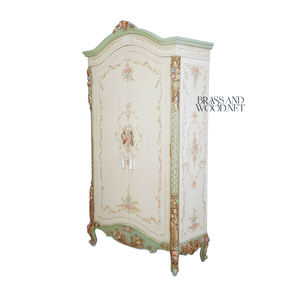 Armario de Lujo Estilo Francés Color Crema con Arte Floral Pintado a Mano, Detalles Ornamentales en Dorado y Tallados para Dormitorio de Palacio - Product Image 1