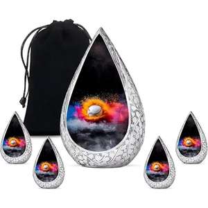 Urne funéraire en aluminium de grande capacité pour cendres adultes Urne funéraire décorative artisanale pour affichage commémoratif à la maison d'Inde - Product Image 1