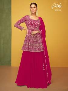 Último diseñador Faux Georgette bordado secuencia trabajo Sharara traje por Fab Zone - Product Image 4