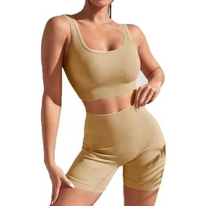 Conjunto de Yoga Personalizado sin Costuras para Mujer, Top Deportivo y Pantalones Cortos con Cintura Elástica, Ropa de Yoga de Alta Calidad para Fitness, OEM - Product Image 1