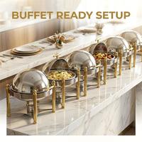 Chauffe-Plat de Luxe en Acier Inoxydable avec Support Doré – Conteneur Chauffant pour Buffet, Idéal pour Hôtels, Banquets et Traiteurs