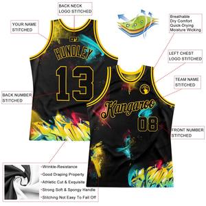 Personalizado Graffiti patrón negro-oro 3D auténtico baloncesto Jersey doble capa Reversible baloncesto Jerseys - Product Image 6