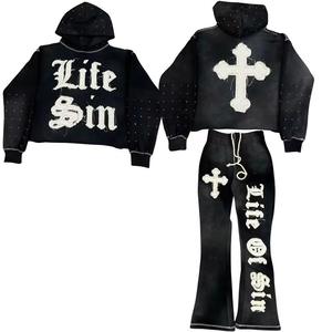 Survêtements en coton épais pour hommes, ensembles de jogging à sublimation/broderie, survêtements évasés pour une utilisation active - Product Image 2