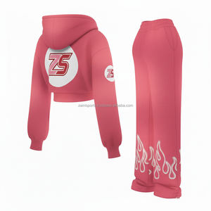 Chándal de lana de primera calidad con cremallera 380 GSM tela suave y cálida logotipo personalizado bordado e impresión diseño de fuego Chándales Tallas grandes - Product Image 3