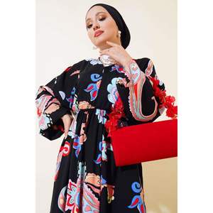 V Neck <b>Elastic</b> Waist Dress Black - Product Image 1