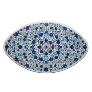 Table d'appoint moderne en marbre blanc incrustation florale Pietra Dura artisanale plateau en bois fait à la main pour la décoration intérieure meubles de salon en verre - Product Image 2