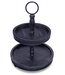 สีดําและทอง 2 ชั้นขาตั้งเค้กรอบรูปร่างก้านโลหะอาหารปลอดภัยไม้ตกแต่งอาหารเครื่องครัวสําหรับบ้านและเบเกอรี่ราคาโรงงาน - Product Image 4