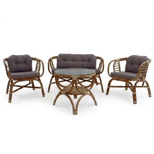 New Modern Minimalist Nemmy Natural Rattan Living Set 2 Armchairs 2 Seater <b>Sofa</b> Glass Top Coffee Table Patio Furniture <b>Suite</b> - Product Image 1