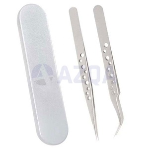 2 Pinzas de Acero Inoxidable Duraderas con Recubrimiento Gris para Extensión de Pestañas, Agarre Perfecto para Pestañas Postizas, Herramientas de Maquillaje - Product Image 3