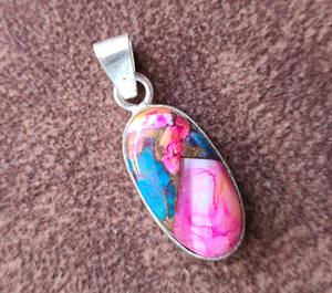 Pendentif en argent naturel rose huître Turquoise Pendentif en argent sterling 925 fait à la main Pendentif bohème en argent pour cadeau de femme - Product Image 3