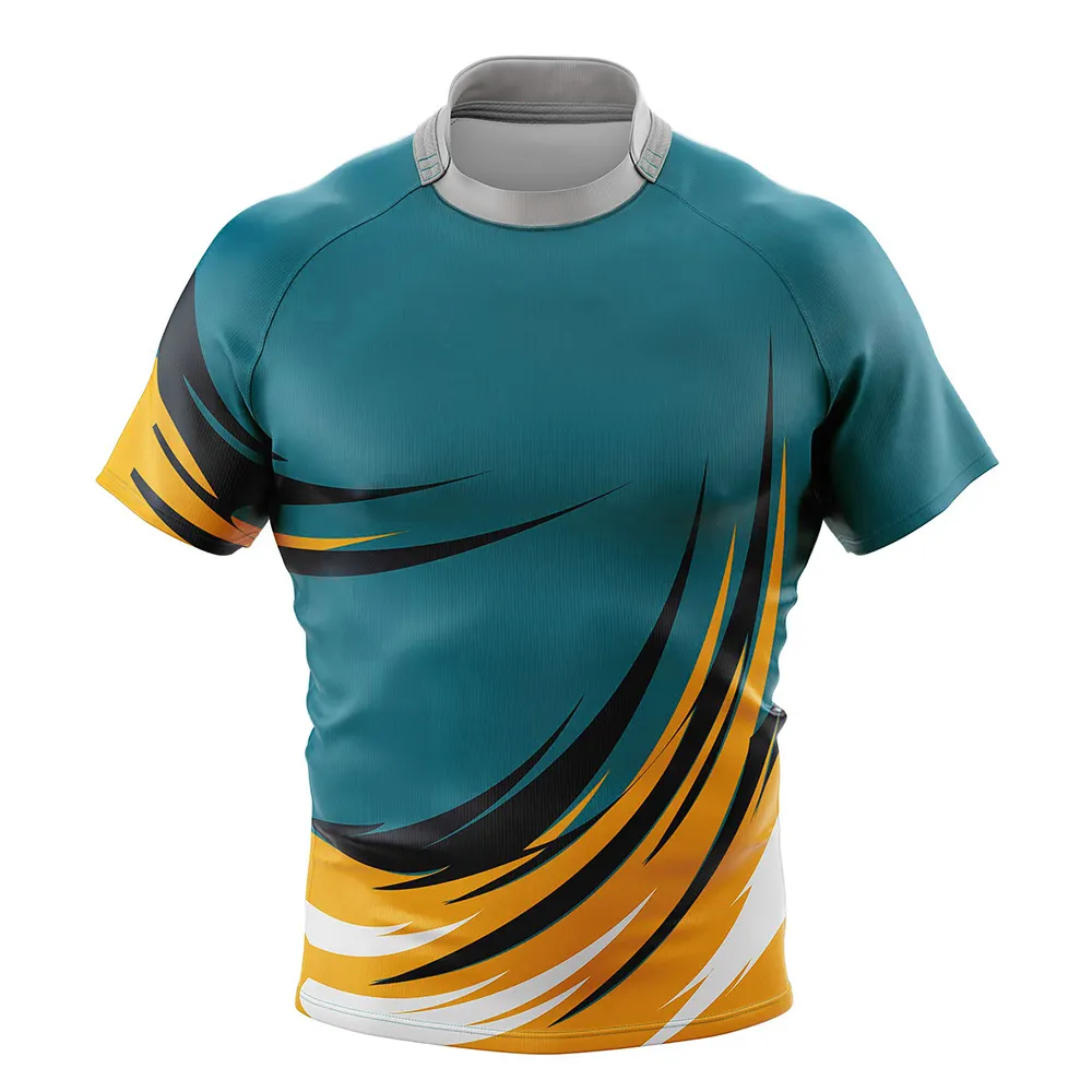 Ropa deportiva Uniforme de rugby Camisetas de Jersey Pantalones cortos de sublimación Manga Secado rápido Cómodo Poliéster Hecho Camisetas de rugby Logotipo personalizado