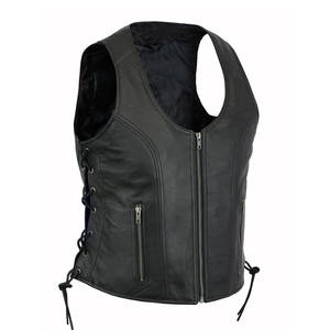 Haute qualité 2025 peau de mouton en cuir respirant strass Vintage hiver moto motard gilet poches zippées vêtements d'extérieur - Product Image 2