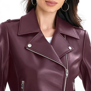 Chaqueta de piel de cordero auténtica 2025 para mujer, chaquetas de gran tamaño para montar en motocicleta, estilo de carreras, prendas de vestir exteriores de cuero para mujer 2025 - Product Image 6