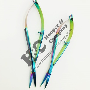 Tijera curva para cejas de acero inoxidable arcoíris, tijera afilada para cutícula, tijera de resorte para paisaje de puntada, tijeras sostenibles de etiqueta privada - Product Image 1