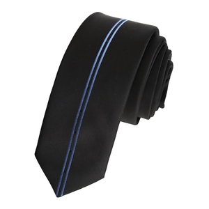 Exve Exclusive Black and Double Blue Striped Custom Cut <b>Slim</b> Fashion <b>Tie</b> From Turkey - Product Image 2