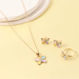 Ensemble de bijoux papillon en or plaqué, perles et zircon - Product Image 4