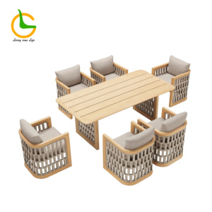 <span class=keywords><strong>Ensemble</strong></span> de <span class=keywords><strong>table</strong></span> à manger en <span class=keywords><strong>teck</strong></span> moderne avec cordes, 6 places, pour extérieur, restaurant, patio, hôtel, villa, jardin - Product Image 3