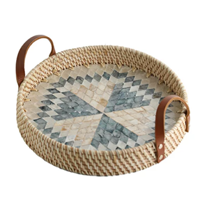 Bandeja de Ratán con Incrustaciones de Nácar de Lujo, Venta al por Mayor en Vietnam, Bandeja para Servir MOP para Decoración de Ramadán y Eid, Artesanía Tejida a Mano - Product Image 1
