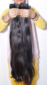 Extensiones de cabello humano indio, mechones de color negro Natural recto sin procesar, virgen alineado con cutícula cruda de tejido profundo Suelto - Product Image 5