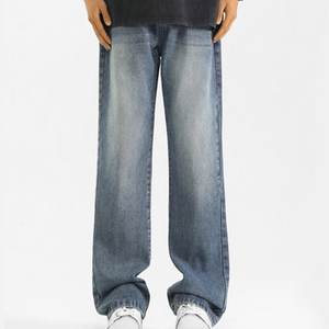 Jeans baggy délavé vintage pour hommes, pantalon en denim classique extensible et confortable à coupe ample - Product Image 1