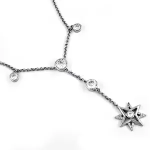Collier pendentif étoile argentée avec diamant CZ plaqué rhodium et or, chaîne à maillons tendance, bijoux en laiton et perles, cadeau - Product Image 2