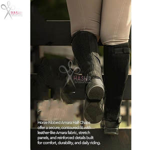 Demi-chaps d'équitation pour adultes en cuir synthétique, fermeture éclair, ajustement élastique, tableau de tailles précis, protection durable pour les jambes lors de l'équitation HASHIR - Product Image 3