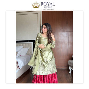 Precio asequible Nueva colección de diseñador de Best Party and Festival Wear Moss Satin y Faux Georgette Suit Set para la venta - Product Image 3