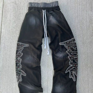 Pantalons de survêtement à jambe droite avec logo personnalisé OEM, double taille, poids lourd 465 g/m², tissu éponge français gris, pantalon de survêtement ample pour homme - Product Image 1