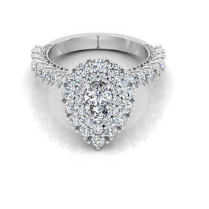 Bague de fiançailles en moissanite de style antique avec un dessus en forme de poire et un halo latéral, alliance unique d'inspiration vintage - Product Image 6