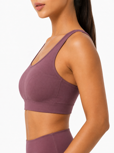 Soutien-gorge de sport violet à col rond avec coussinets amovibles pour le yoga et l'entraînement physique - Product Image 2