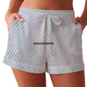 Shorts en coton faits main sur mesure avec cordon de serrage, toutes tailles, imprimé à la main, shorts d'été pour femmes, vêtements de détente d'été - Product Image 5
