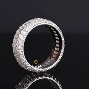 Adorable Fully Iced Out Full Eternity <b>Wedding</b> Band Round Brilliant & Baguette Moissanite VVs Diamonds 10K Yellow Gold For <b>Men</b> - Product Image 3